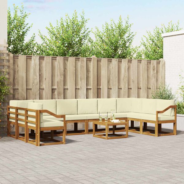 vidaXL Buiten bankenset met kussen 11 pcs Natuurlijk en Cr&egrave;me
