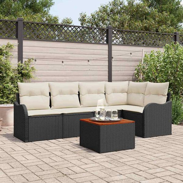vidaXL Tuinbankenset met opslag 6 pcs Zwart en Cr&egrave;me poly rattan