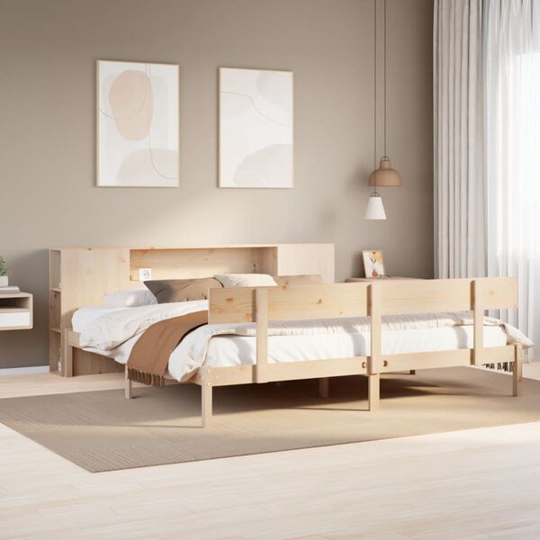 vidaXL Bed met boekenkast zonder matras massief grenenhout 180x200 cm