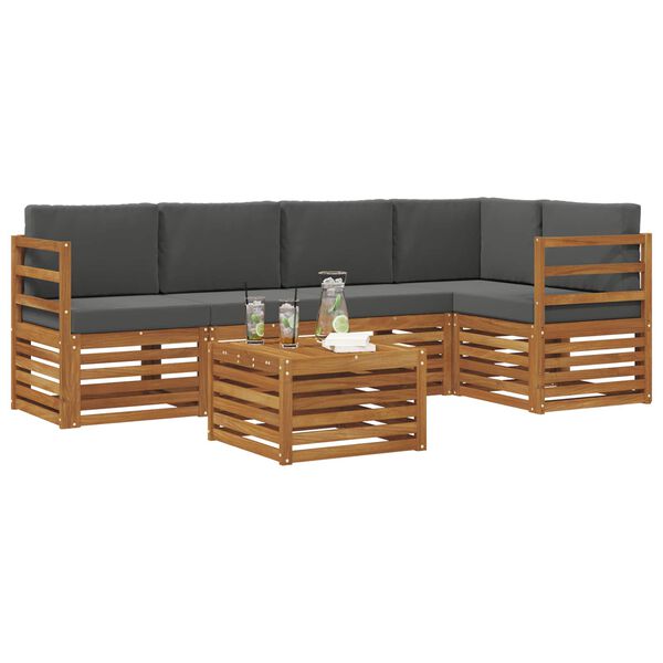 vidaXL Sofa-Sets 6 pcs Natuurlijk en Antraciet Massief Acaciahout