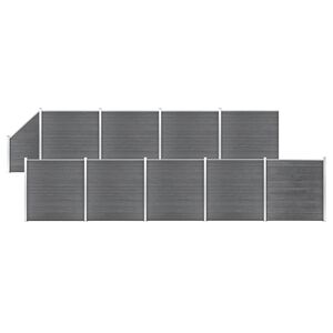 vidaXL Schuttingset 9 vierkant en 1 schuin 1657x186 cm HKC grijs