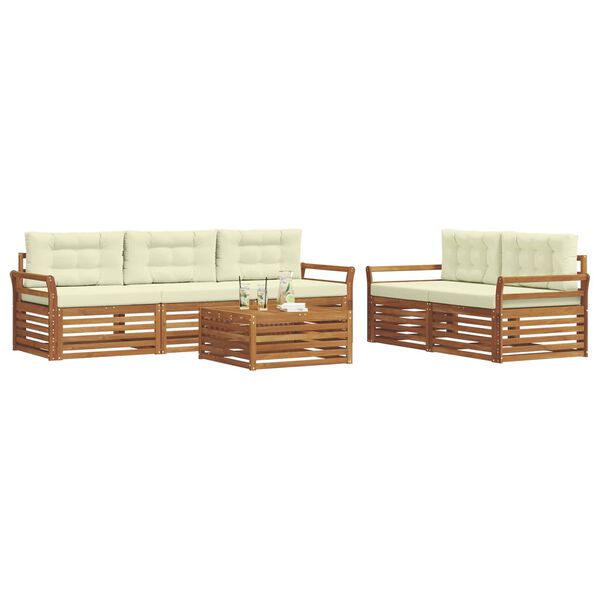 vidaXL Buiten bankenset met kussen 6 pcs Natuurlijk en Cr&egrave;me