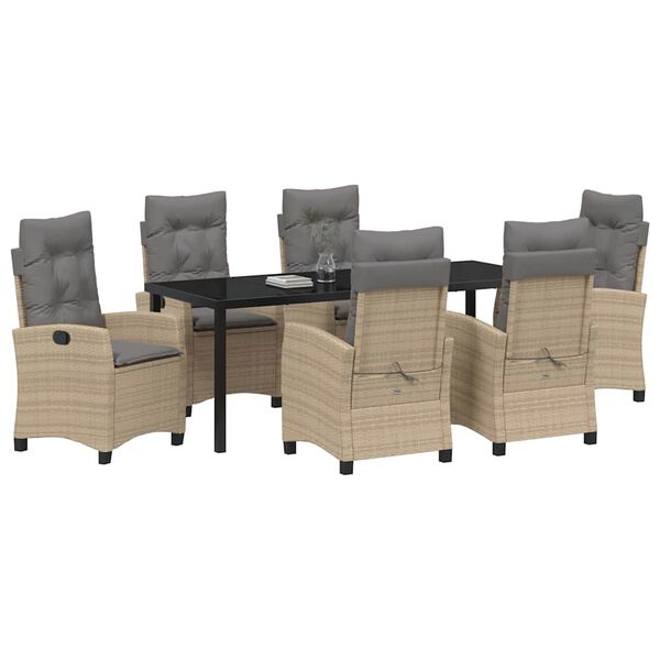 vidaXL Tuin eettafelset met kussen 7 pcs Beige poly rattan