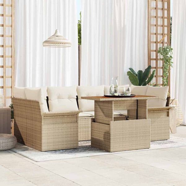 vidaXL Tuin Sofa Set met opslag 7 pcs Beige Poly riet