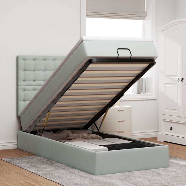 vidaXL Ottoman bed met matrassen 90x200cm fluweel lichtgrijs