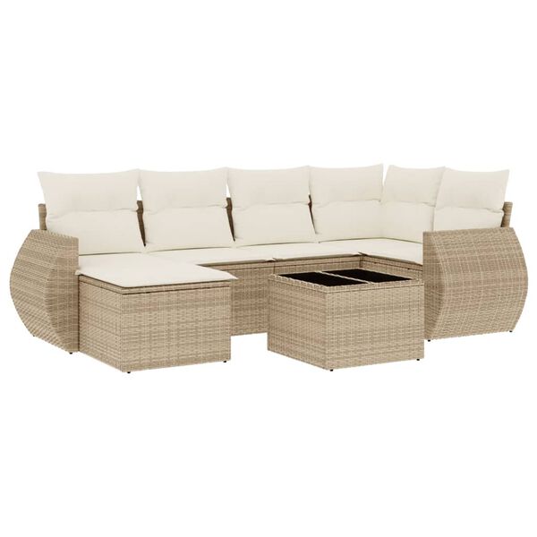 vidaXL 7-delige Loungeset met kussens poly rattan beige