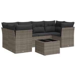 vidaXL 7-delige Loungeset met kussens poly rattan grijs
