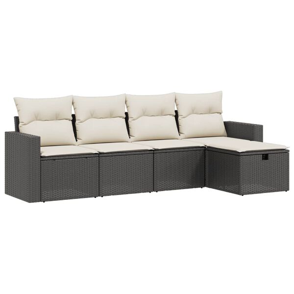 vidaXL 5-delige Loungeset met kussens poly rattan zwart