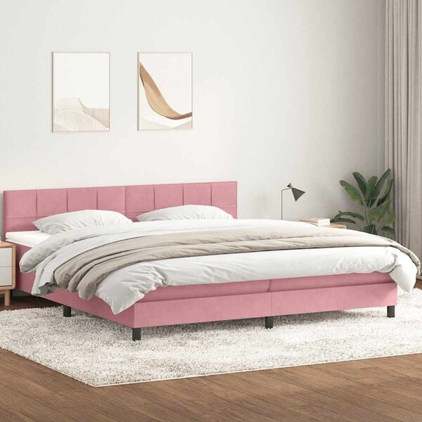 vidaXL Boxspring met matras fluweel roze 180x220 cm