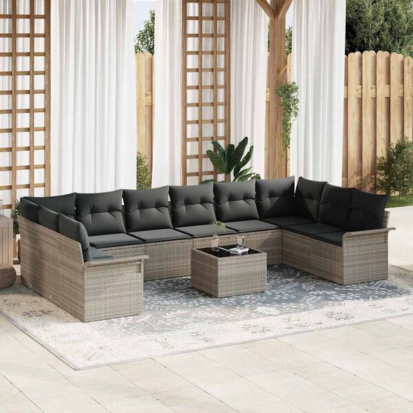 vidaXL Tuin Sofa Set met kussen 11 pcs Lichtgrijs Poly riet