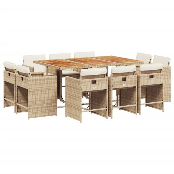 vidaXL 11-delige Tuinset met kussens poly rattan beige