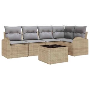 vidaXL Tuin Sofa Set met kussen 6 pcs beige en lichtgrijs Poly riet