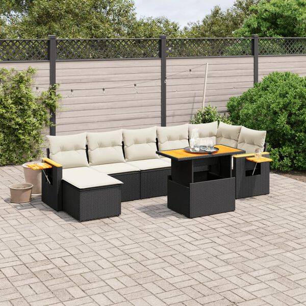 vidaXL 8-delige Loungeset met kussens poly rattan zwart