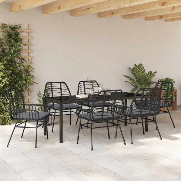 vidaXL Tuin eettafelset 7 pcs Zwart poly rattan