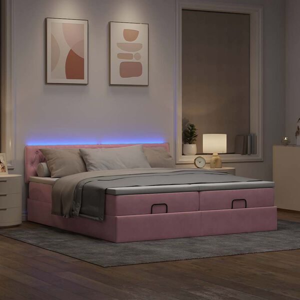 vidaXL Ottoman bed met matrassen en LED's 200x200cm fluweel roze