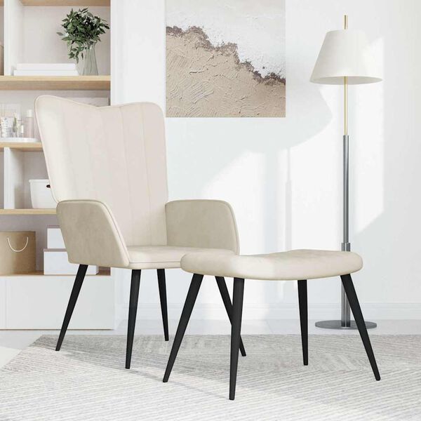 vidaXL Relaxstoel met voetenbank fluweel cr&egrave;mewit