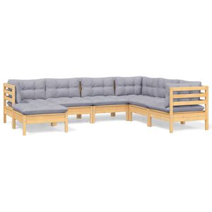 vidaXL 7-delige Loungeset met grijze kussens massief grenenhout