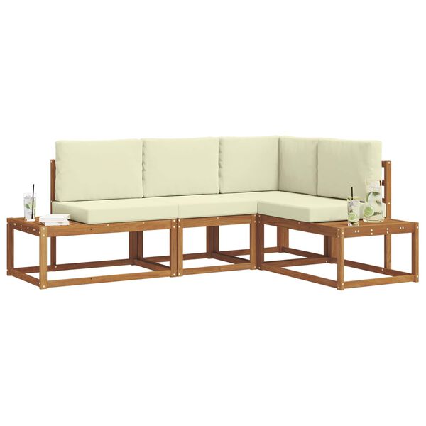 vidaXL Buiten bankenset met kussen 4 Stuk Natuurlijk en Cr&egrave;me