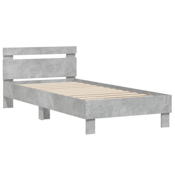 vidaXL Bedframe met hoofdeinde bewerkt hout betongrijs 90x200 cm