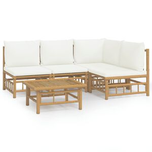vidaXL 5-delige Loungeset met kussens bamboe cr&egrave;mewit