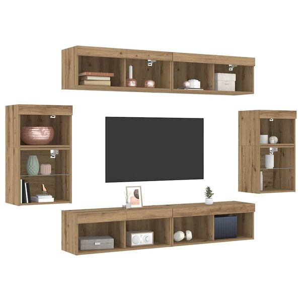 vidaXL Tv-meubelset 8 pcs artisanaal eikenkleurig Bewerkt hout