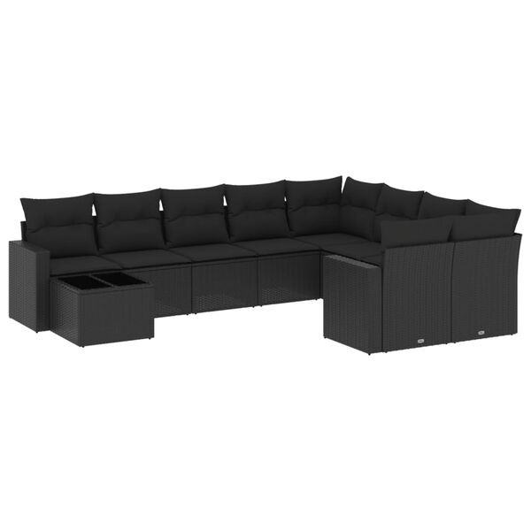 vidaXL 10-delige Loungeset met kussens poly rattan zwart