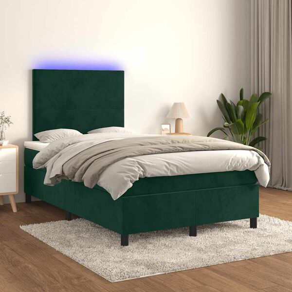 vidaXL Boxspring met matras en LED fluweel donkergroen 120x200 cm