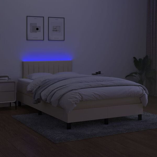 vidaXL Boxspring met matras en LED stof cr&egrave;mekleurig 120x200 cm