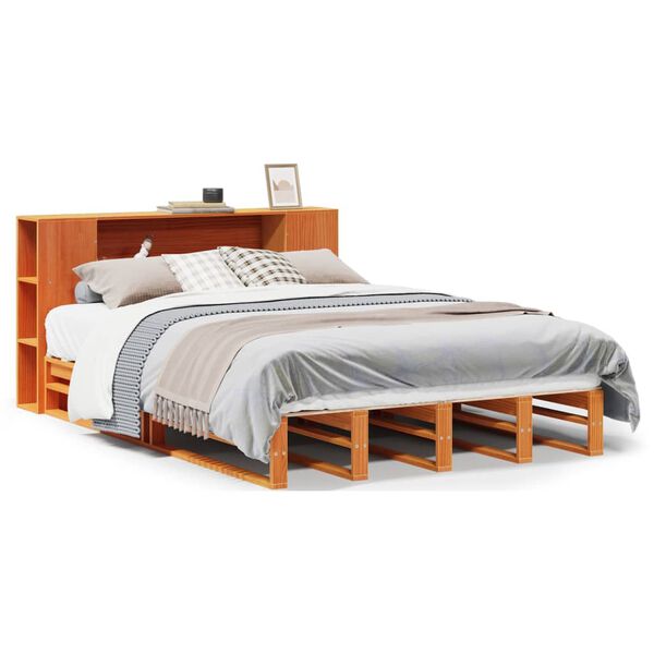 vidaXL Bed met boekenkast zonder matras hout wasbruin 160x200 cm