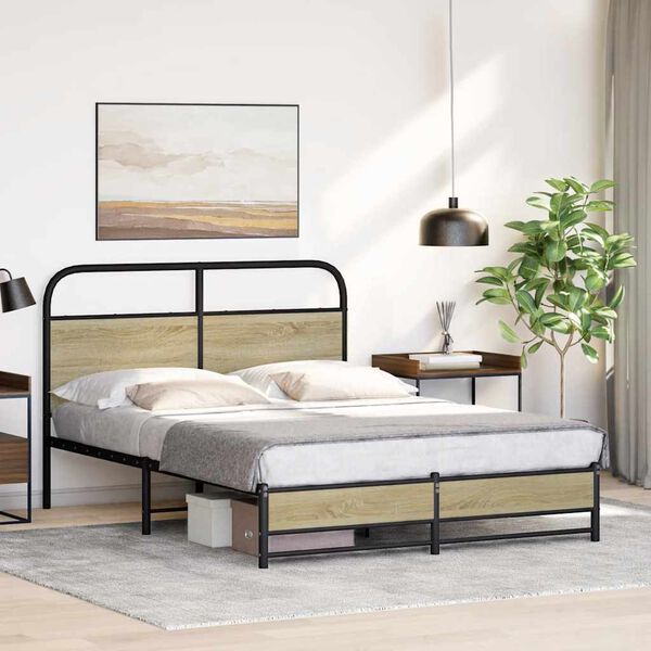 vidaXL Bedframe zonder matras bewerkt hout sonoma eikenkleur 135x190cm