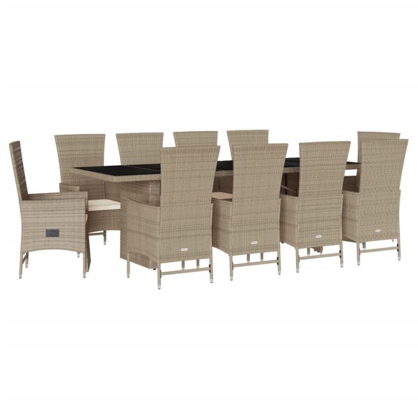 vidaXL 11-delige Tuinset met kussens poly rattan beige