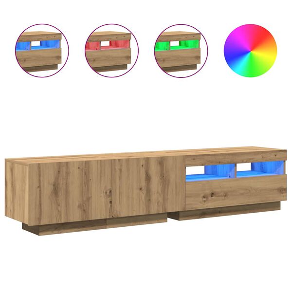 vidaXL Tv-meubel met LED 180x35x40 cm bewerkt hout artisanaal eiken