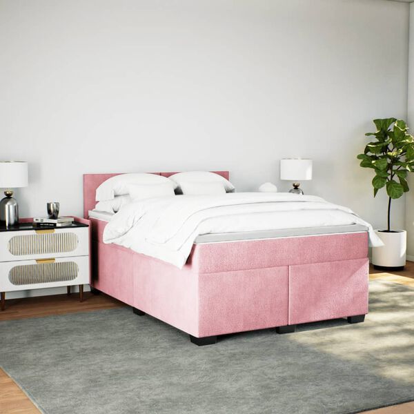 vidaXL Boxspring met matras fluweel roze 140x190 cm