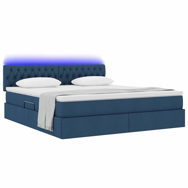 vidaXL Opbergbed met LED met matras met LED Blauw 180 x 200 cm Stof