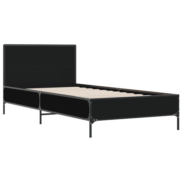 vidaXL Bedframe bewerkt hout en metaal zwart 100x200 cm