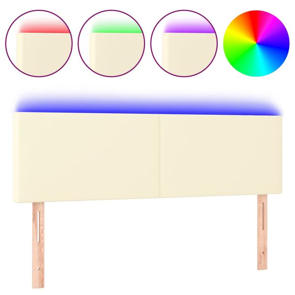 vidaXL Hoofdbord LED 144x5x78/88 cm kunstleer cr&egrave;mekleurig