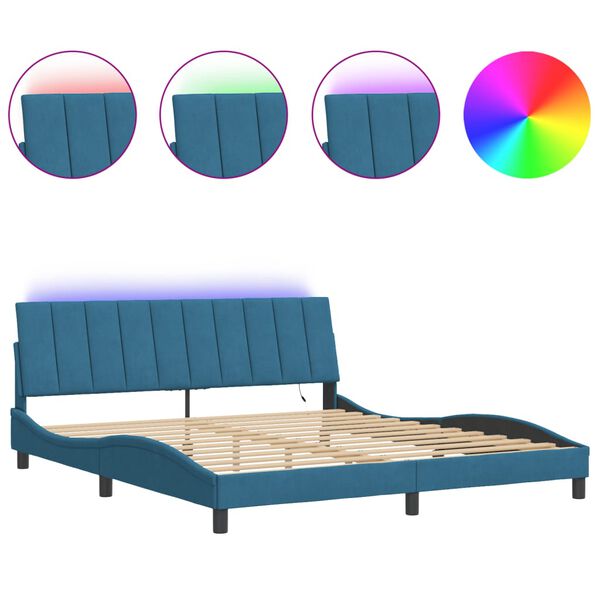 vidaXL Bedframe met LED zonder matras "Hanko" fluweel blauw 180x200 cm