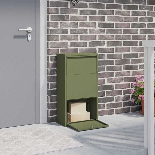 vidaXL Pakket inwerp box met opslag Olijf Groen 44 x 22 x 82 cm Staal