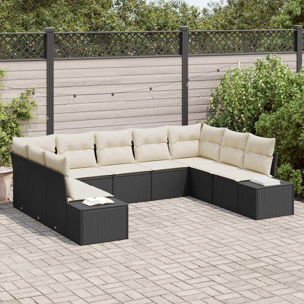 vidaXL Tuinbankenset met kussen 9 pcs Zwart en Crème Polyrattan