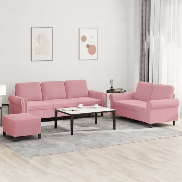 vidaXL 3-delige Loungeset met kussens fluweel roze
