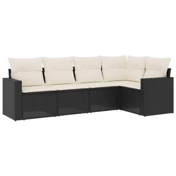 vidaXL 5-delige Loungeset met kussens poly rattan zwart