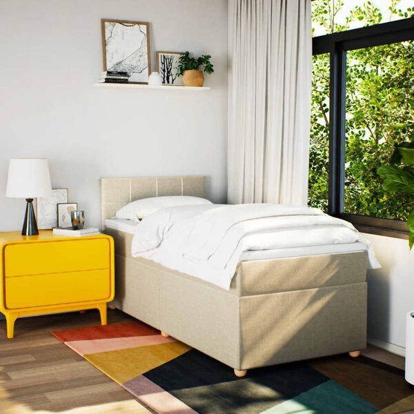 vidaXL Boxspring met matras stof cr&egrave;mekleurig 90x200 cm