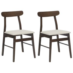 vidaXL Eetkamerstoel 2 st Massief Rubberhout Donkerbruin, Wit
