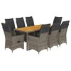 vidaXL 9-delige Bistroset met kussens poly rattan grijs