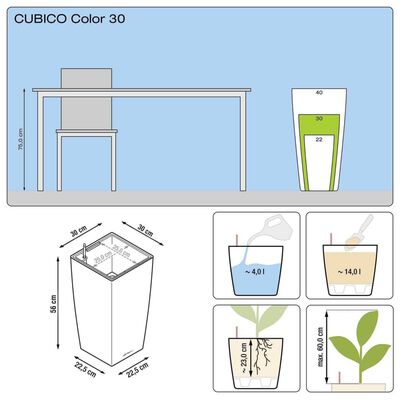 LECHUZA Plantenbak Cubico Color 30 ALL-IN-ONE wit 13130