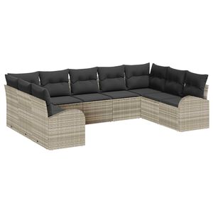 vidaXL Tuin Sofa Set met kussen 9 pcs Lichtgrijs Poly riet