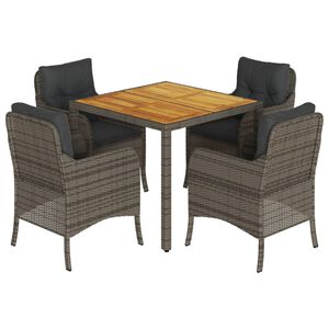vidaXL 5-delige Tuinset met kussens poly rattan grijs