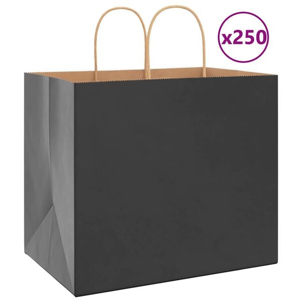 vidaXL Papieren zakken 250 st met hengsels 32x22x28 cm zwart