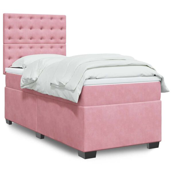 vidaXL Boxspring met matras fluweel roze 90x190 cm
