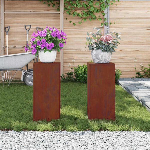 vidaXL Plantenstandaard 2 pcs Roestig 24 x 24 x 55 cm Cortenstaal